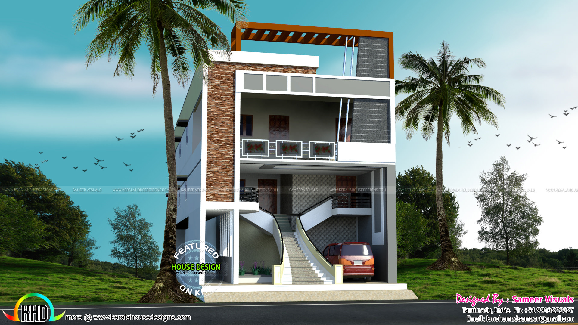 Three storied house+rental area Kerala Home Design and Floor Plans