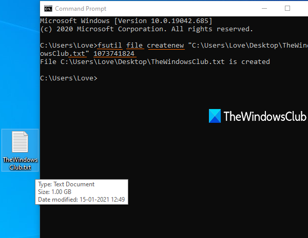 crear un archivo de prueba usando el símbolo del sistema en Windows 10