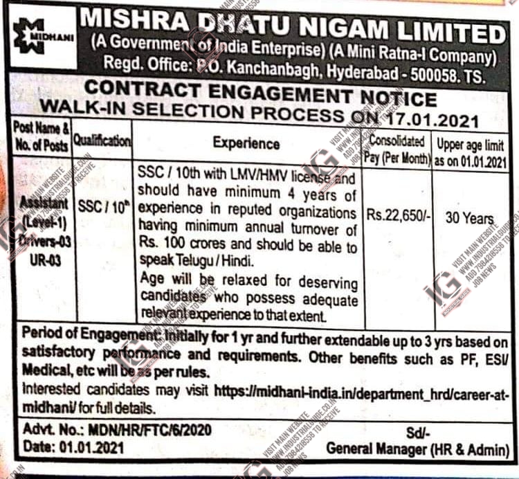 Mishra Dhatu Nigam Limited Government Jobs For 10th Pass Check Now Last Date 17th January 2021