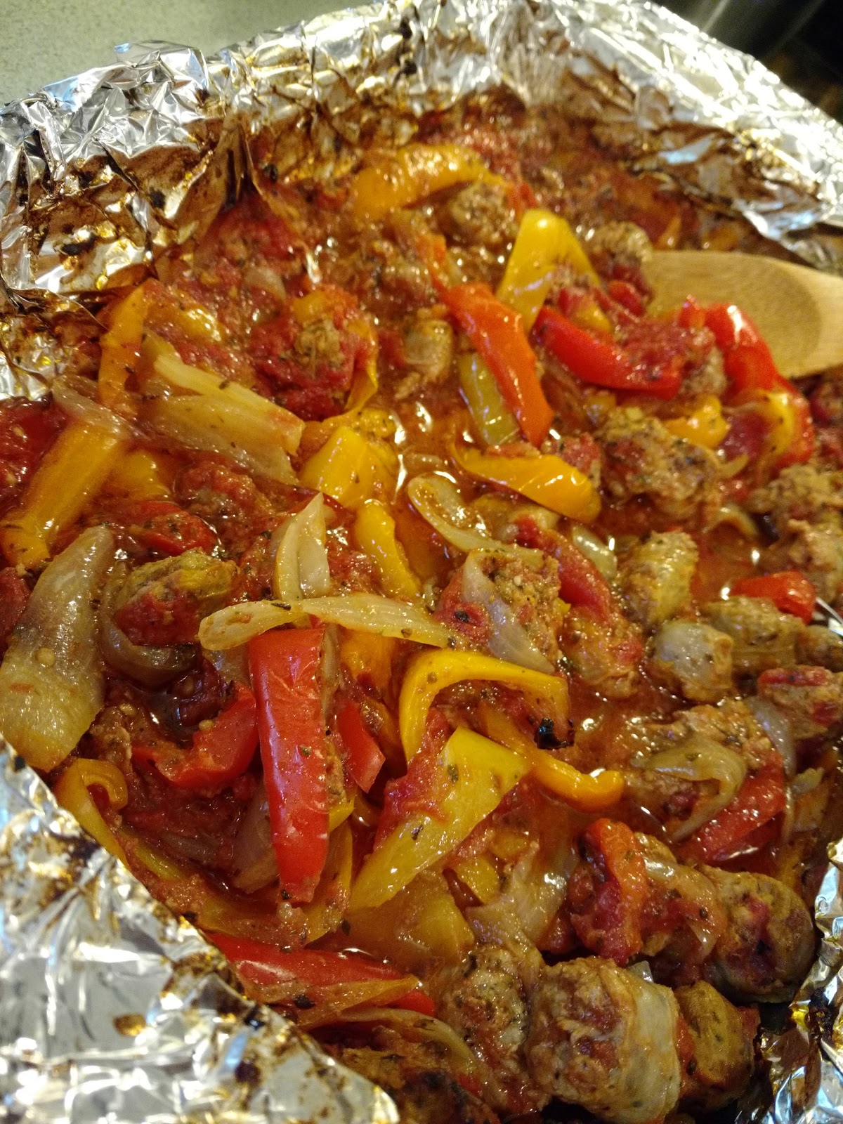 "So what are you making for dinner?" Roasted Sausage, Peppers and Onions