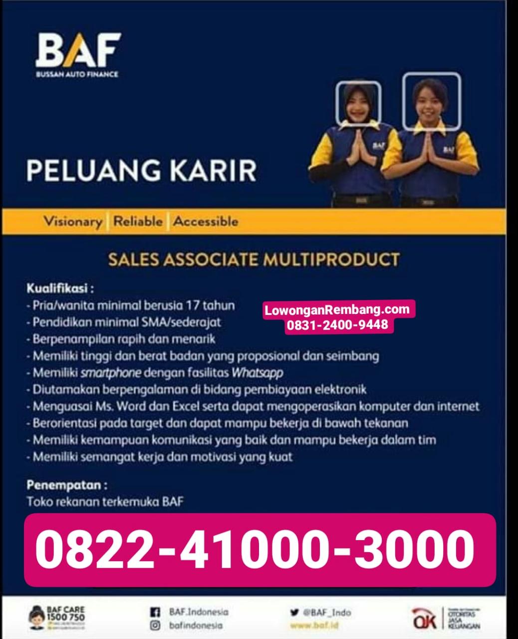 Lowongan Kerja Sales Associate Multiproduct BAF Finance Rembang