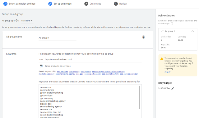 Set up Ad groups in Google Ad