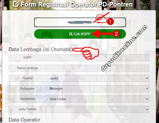 Masukkan Nomor Statistik Lembaga TPQ-Madin-Pondok Pesantren kemudik Klik Cek NSPP