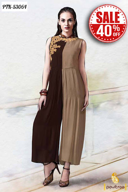 Women's Day Special Dhamaka Sale Offer Flat 40% Off On Brown Color Designer Anarkali Kurti Online Shopping at Pavitraa.in