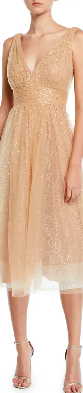 Marchesa Notte Glitter Tulle Fit-&-Flare Dress
