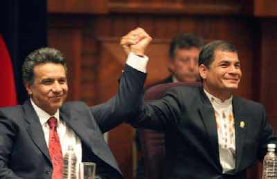 Lenín Moreno (izquierda) y el presidente Rafael Correa (derecha), tras la proclamación del primero como candidato de la Alianza PAÍS a las elecciones presidenciales de 2017 en Ecuador