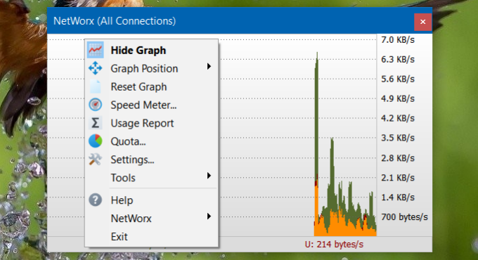 NetWorx speed counter graph