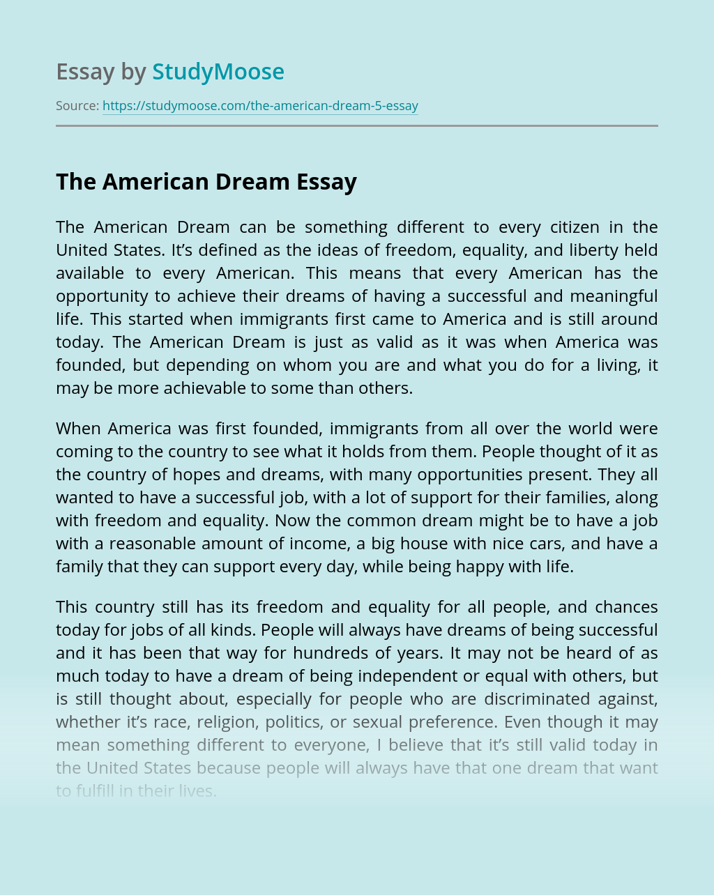 thesis statement on the american dream