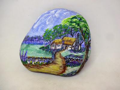 COMO PINTAR PIEDRAS CON PAISAJE CON COTTAGE PASO A PASO