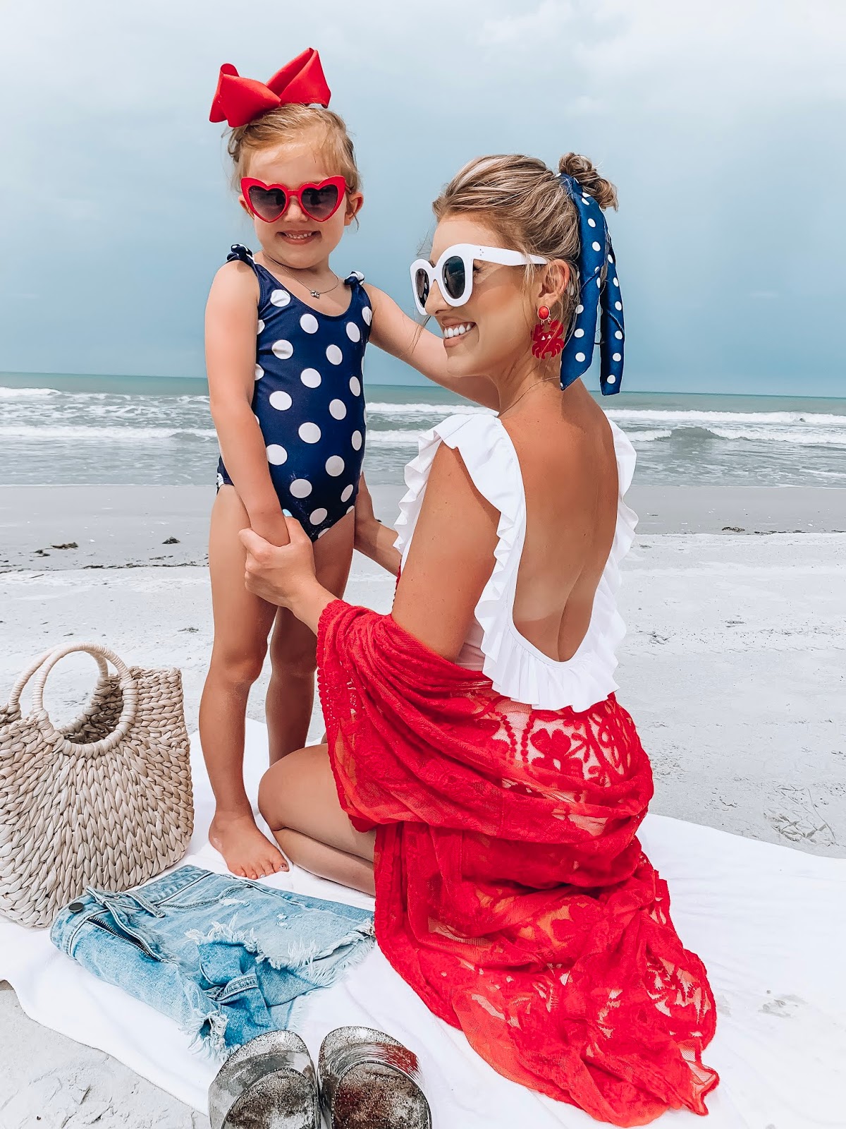 $40 Target Ruffle Back Swimsuit: Patriotic Styling, Red, White & Blue/White Polka Dots - Something Delightful 