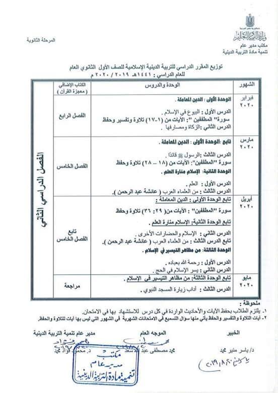 توزيع مناهج التربية الدينية الاسلامية لكل الصفوف و المراحل (ابتدائي - اعدادي - ثانوي) للعام الدراسي 2019 / 2020 8