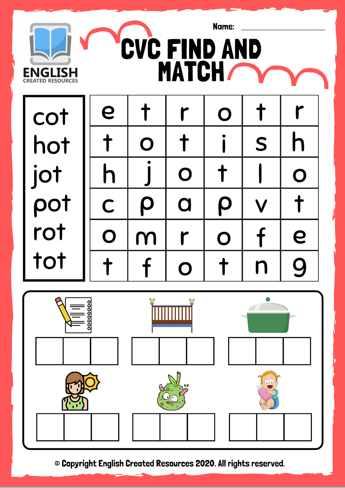 CVC Words Find and Match Worksheets - English Created Resources