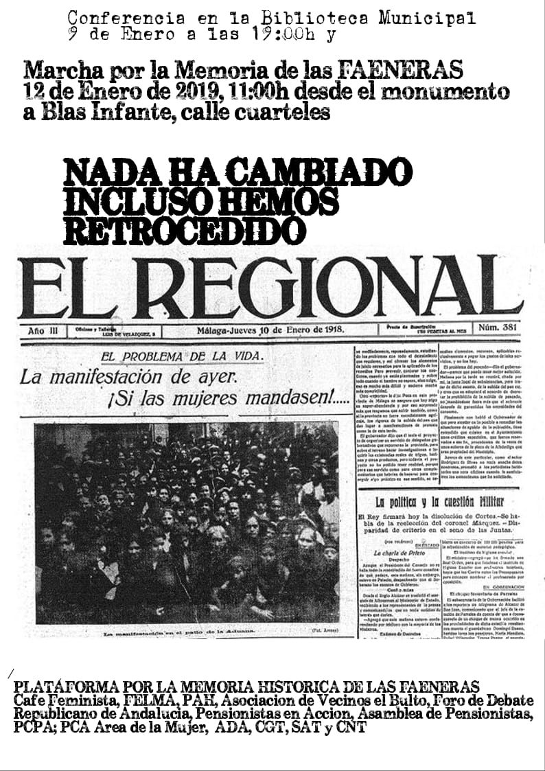 ACTOS DE CONMEMORACIÓN DE LAS FAENERAS DE MÁLAGA. Miércoles 9 y Sábado 12 de enero.