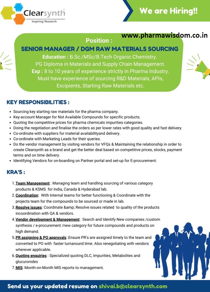 ClearSynth Labs Ltd Urgent Openings for Senior Manager / DGM Raw