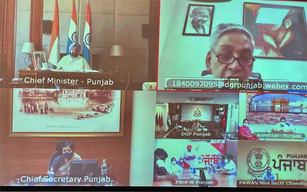 Chief Minister Captain Amarinder Singh during virtual meeting to review the Covid situation in the state