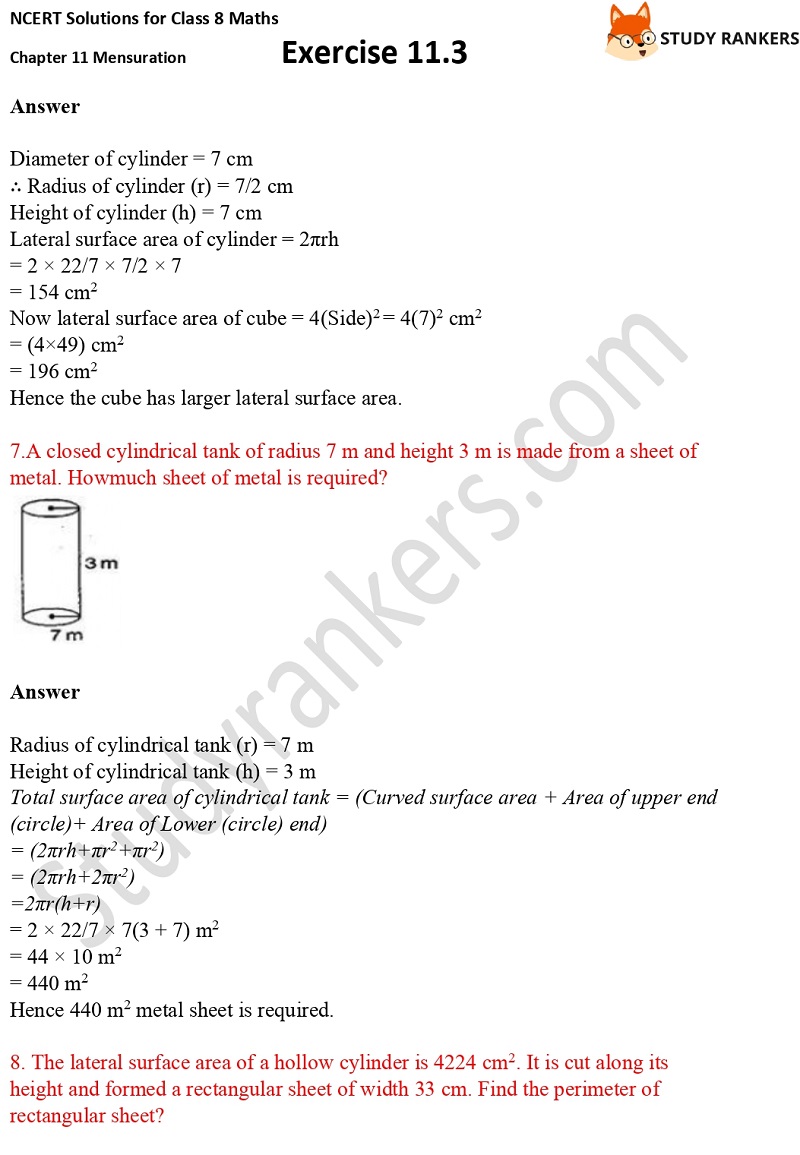 NCERT Solutions for Class 8 Maths Ch 11 Mensuration Exercise 11.3 4