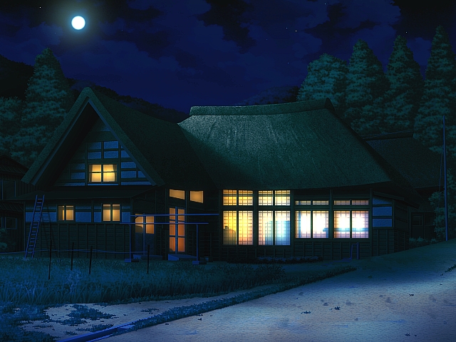 Anime Landscape: Japanese Farmhouse (Anime Background) (day, sunset & night)