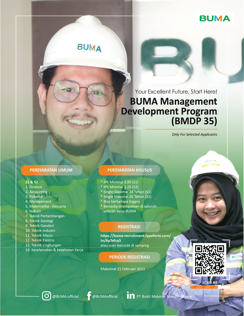 Lowongan Kerja Management Development BUMA PT Bukit Makmur Mandiri