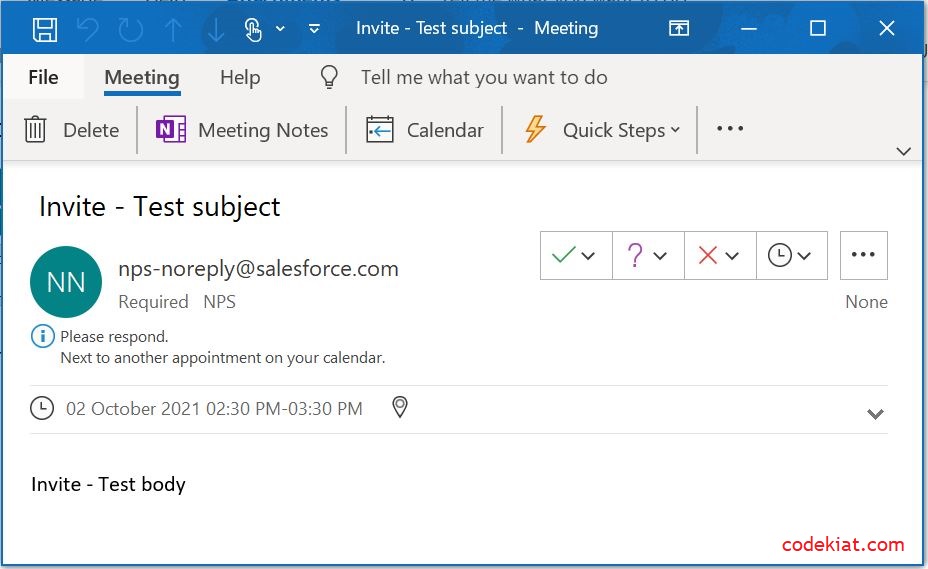Send outlook calendar invite from salesforce lightning