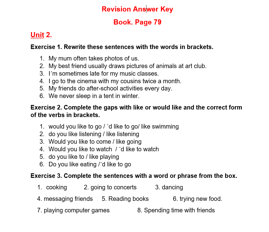 ENGLISH CORNER : Liveworksheet # 4 Page & Answer key. Page 79