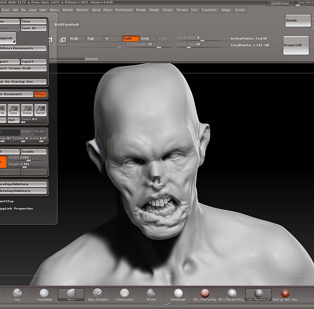 Shapula Zbrush Zombie new face WIP