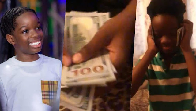 Watch the moment Wizkid son shows off the dollars his Father gifted him (Video)