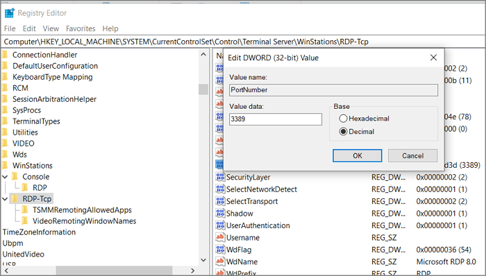 เปลี่ยนพอร์ต rdp ในรีจิสตรี