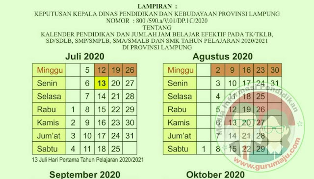 Kalender Pendidikan 2020 2021 Lampung Resmi Guru Maju