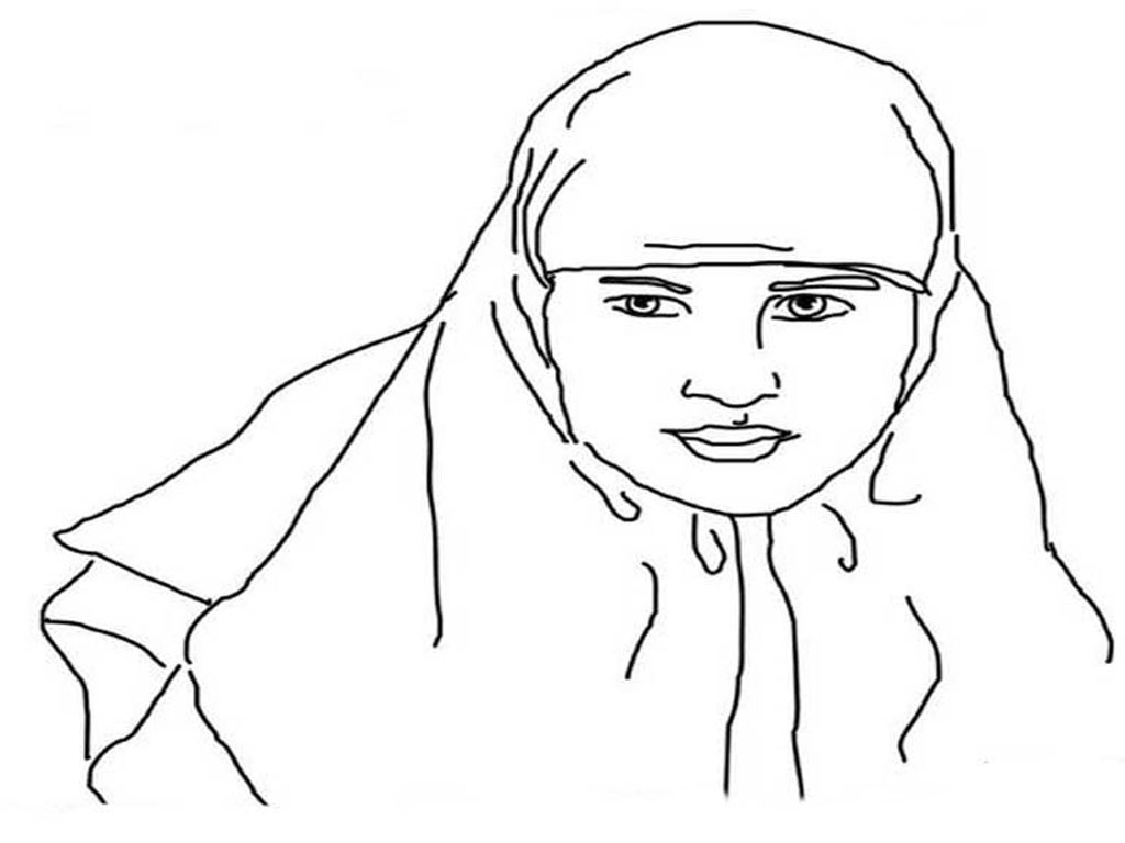 Gambar Sketsa Wajah Wanita Berjilbab Untuk Diwarnai