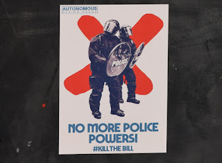Kill The Bill sticker on a bin on Newcastle Quayside
