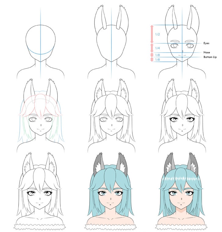 Cara Menggambar Anime Wolf Girl Serigala Wanita Anidraw