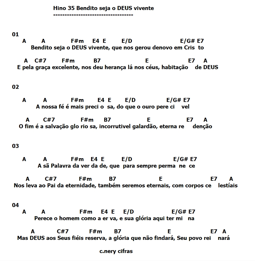 Ccb Hinário Cifrado Hino 35 Bendito seja o Deus vivente cifra "Hinário 4"