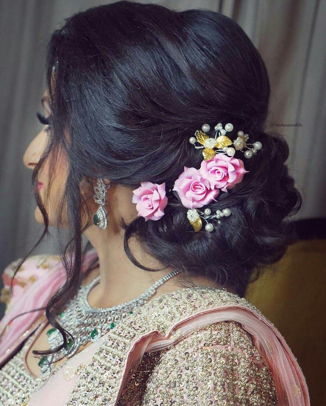 popular bun hairstyle for wedding | juda hairstyle with real flower -  YouTube