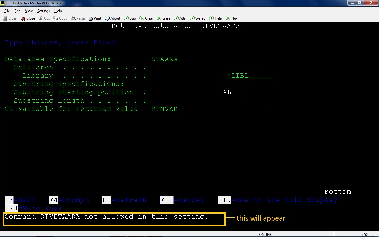 AS/400 DATA AREA IN AS/400
