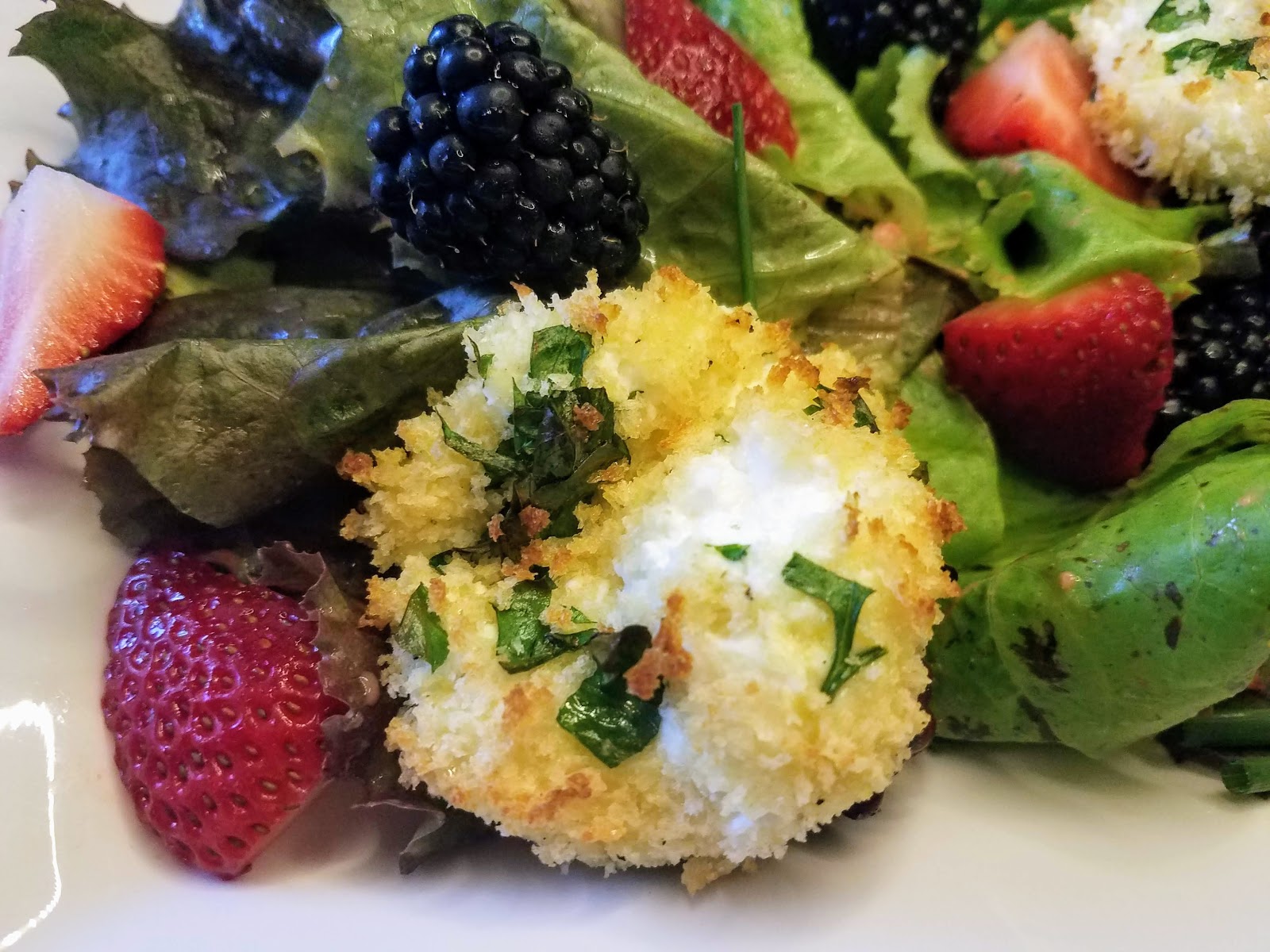 Salad with Goat Cheese Medallions + Goumi Berry Vinaigrette
