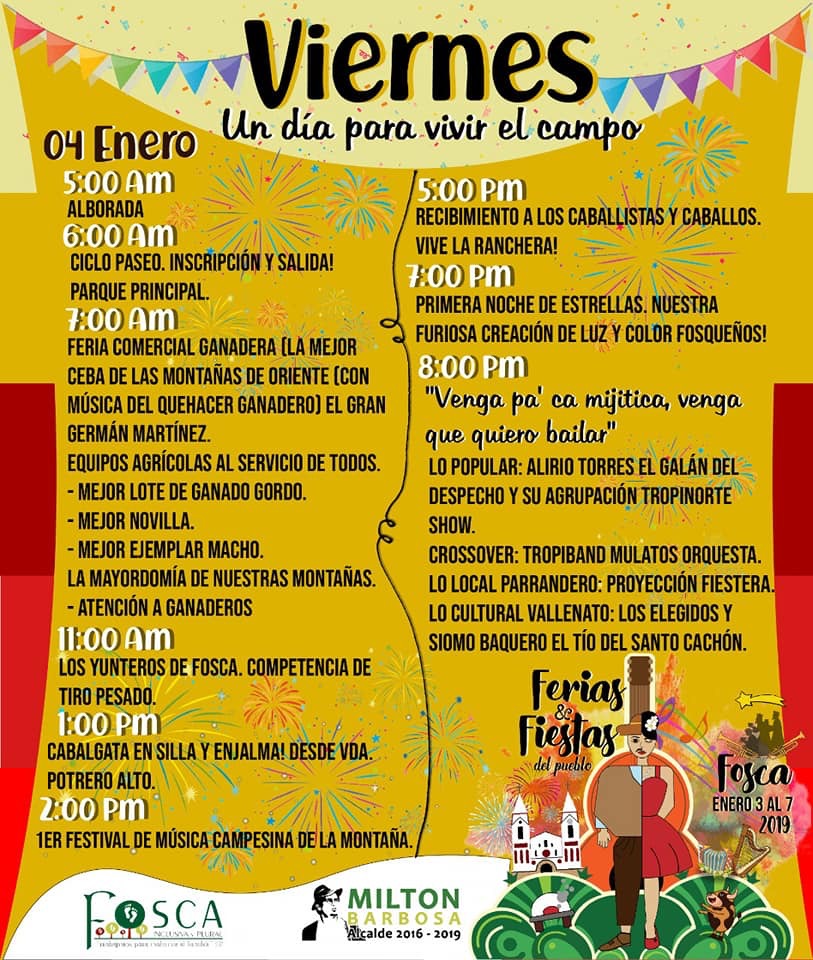 Fosca Cundinamarca Colombia PROGRAMACIÓN FERIAS Y FIESTAS 2019 FOSCA