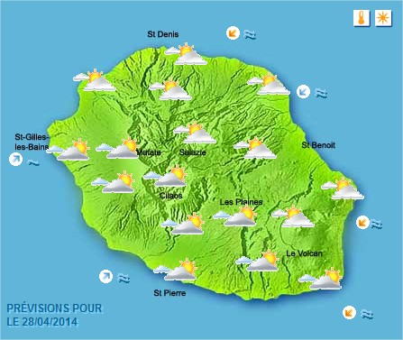 Prévisions météo Réunion pour le Lundi 28/04/14