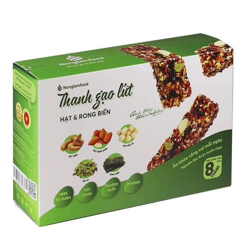 [COMBO FREESHIP & QUÀ] 4 Hộp Thanh Gạo Lứt Hạt & Rong Biển Nông Lâm Food