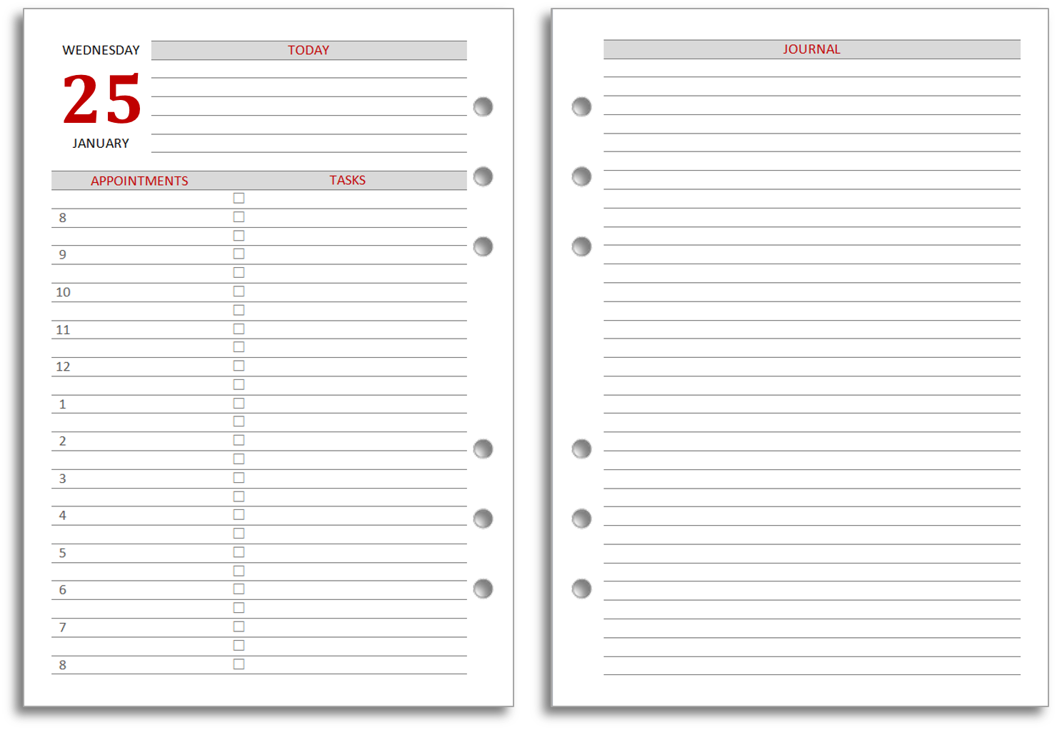 My Life All in One Place Free 2019 Filofax calendar (diary) downloads