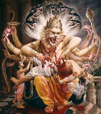 Lord Narasimha killing Hiranyakashipu