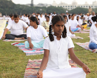 Visually challenged students of Ranga Rao Memorial School for Disabled and employees of Cycle Pure Agarbathies at International Yoga Day Visually challenged students of Ranga Rao Memorial School for Disabled and employees of Cycle Pure Agarbathies at International Yoga Day