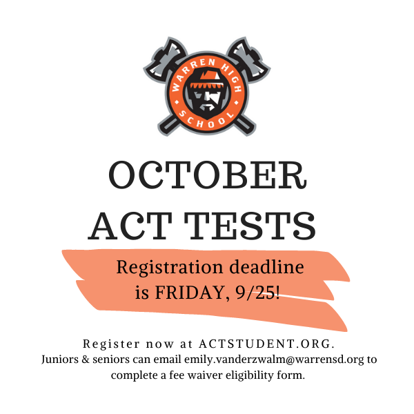Schools October ACT Tests Registration Deadline