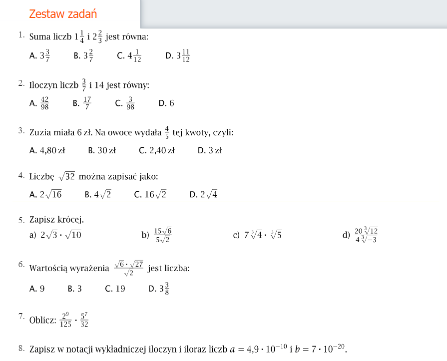Działania Na Liczbach Klasa 8 Matematyka online: kl. 8