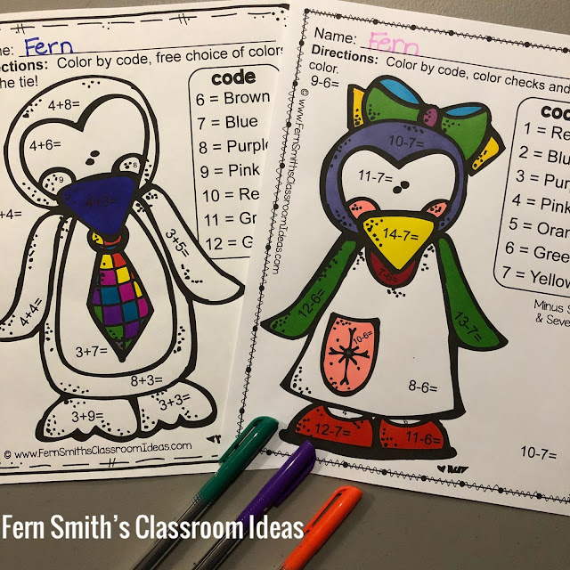 Winter Color By Number Addition and Subtraction Bundle at TeacherspayTeachers by Fern Smith of Fern Smith's Classroom Ideas.