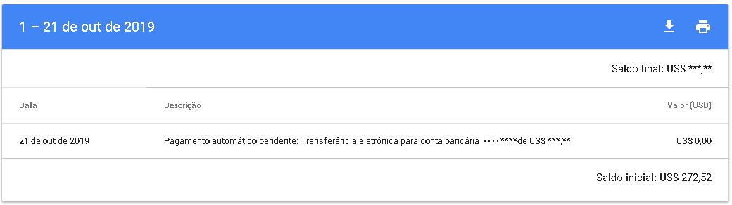 Pagamento automático pendente: Transferência eletrônica para conta bancária