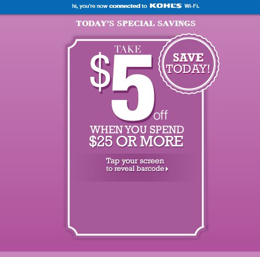 Josie's Smitty Deals Kohl's 5 off 25 if you connect to their Wifi