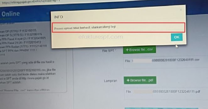 Proses Upload Tidak Berhasil Silahkan Ulangi Lagi Saat EFiling SPT