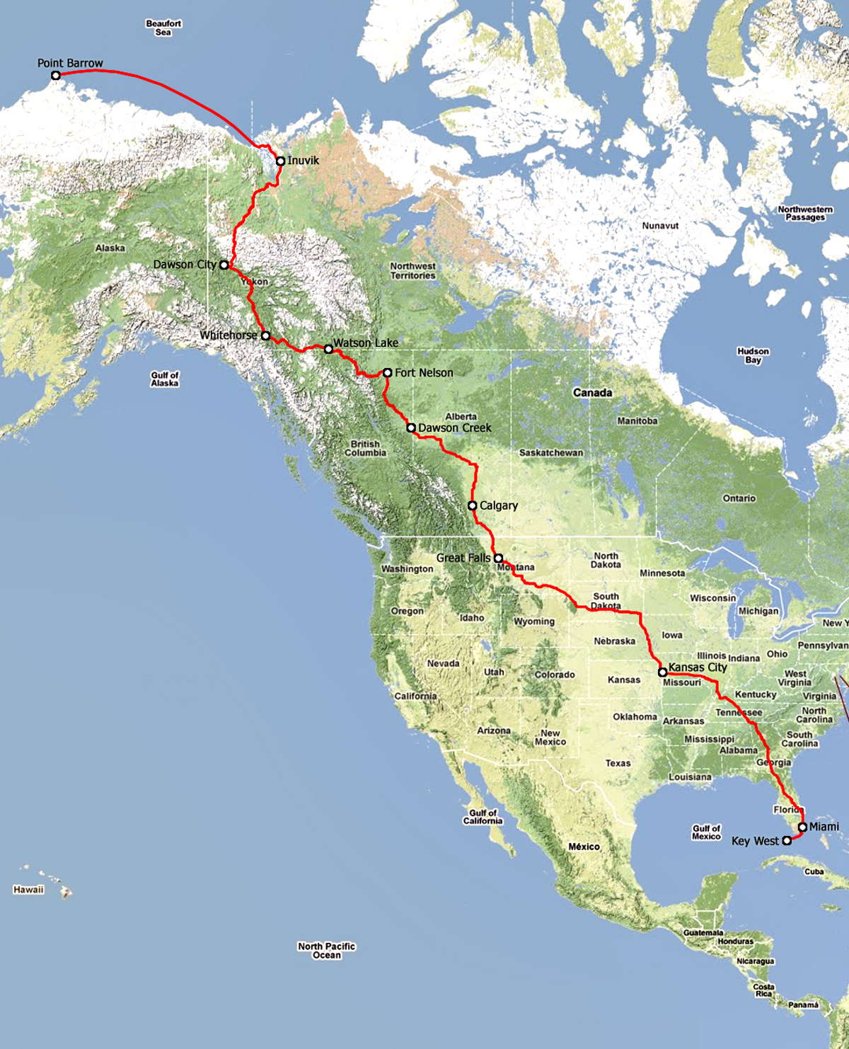 Point Barrow > Key West