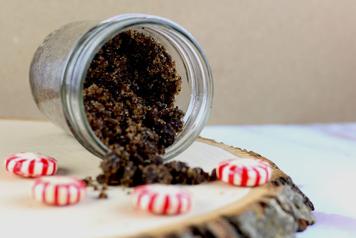 This homemade peppermint scrub recipe is great for your body.  A chocolate peppermint sugar scrub like this smells amazing!  This makes a great peppermint hand scrub diy or peppermint sugar scrub homemade for your body.  This sugar scrub peppermint makes a great gift, or make this homemade peppermint sugar scrub for yourself.  Along with coffee, this chocolate peppermint sugar scrub naturally exfoliates your skin for better looking skin.  #bodyscrub #scrub #sugarscrub #diy #peppermint #mocha #coffee #peppermintscrub #mochascrub #coffeescrub 