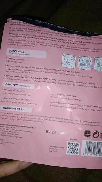 Ingredients Emina Bright Stuff Essence Sheet Mask Kemasan